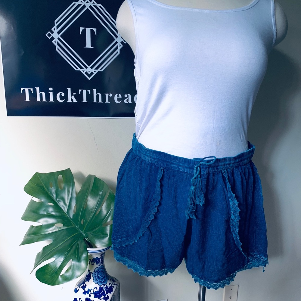 Lightweight Lace Denim Shorts